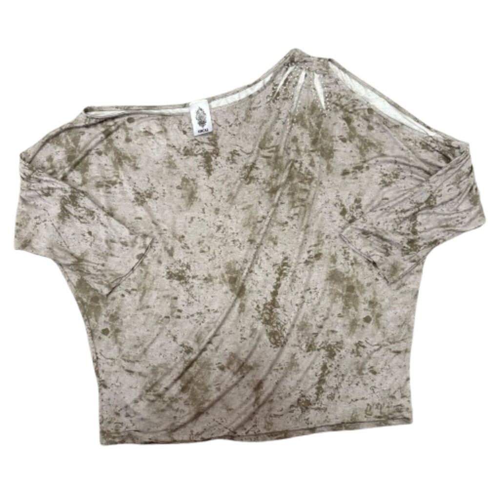 Vocal Gray Acid Wash One Shoulder Dolman Top Rhinestone Cutout Edgy Size XL